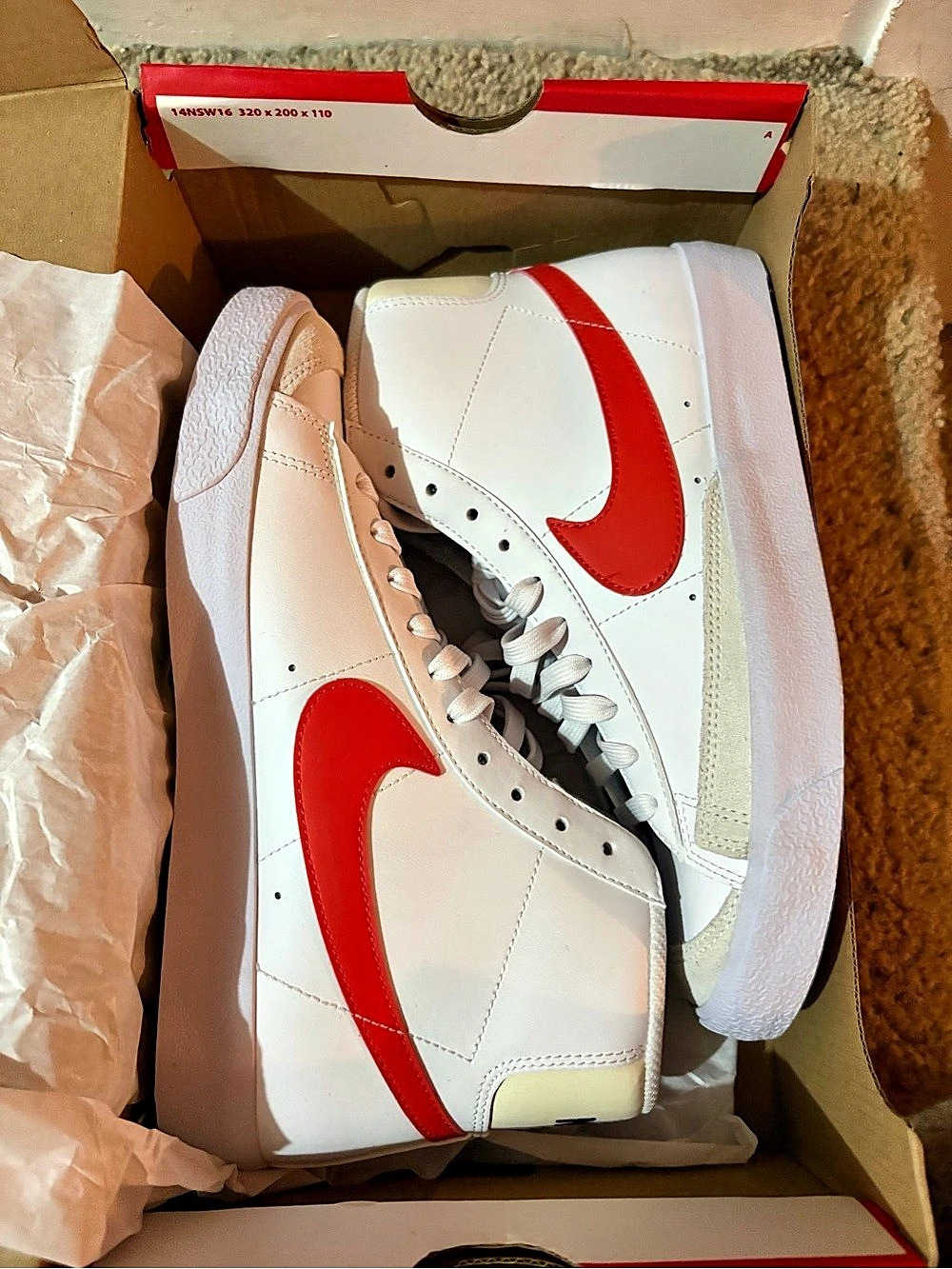 Nike Blazer Mid '77 Sneakers White & Red Girls US 7Y NWT